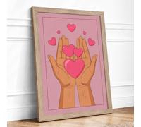 Hands Cradling Heart Modern Framed Wall Art Print A2 (59.4×42cm) Oak, Wall Decor for Living Room, Bedroom, Office & Home, Ready to Hang, Art Gift