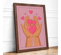 Hands Cradling Heart Modern Framed Wall Art Print A4 (29.7×21cm) Walnut, Wall Decor for Living Room, Bedroom, Office & Home, Ready to Hang, Art Gift
