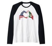 Hands Forming Heart Half American Half Mexican USA Mexico Raglan Baseball Tee