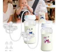 Hands Free Baby Bottle, Self Feeding Bottle, 300ml Anti Slip Silicone Self Feeding Babys Bottle, Leakproof Self Feeding Bottles with Nipple Straw, Lightweight Pacifier Feeder (Blue+Pink, 300ML)