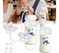Hands Free Baby Bottle, Self Feeding Bottle, 300ml Anti Slip Silicone Self Feeding Babys Bottle, Leakproof Self Feeding Bottles with Nipple Straw, Lightweight Pacifier Feeder (2 Blue, 300ML)