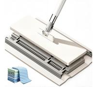 Hands-Free Clip Mop with 10 Cloths, Automatic Clamping Design | 360° Swivel Head, 127cm Pole, 26cm Wide Head, Daily Wet and Dry Cleaning on Tile, Glass, Mirrors & Tight Gaps, Wall Storage