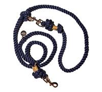 Hands Free Cotton Rope Dog Leash with Gold Hardware, Heavy Duty Training Lead (Navy Blue)