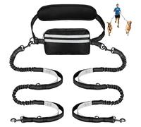 Hands Free Dog Lead, Dog Walking Belt Ajustable Dogs Leash Waist Belt Pet Leash Coupler for Medium and Large Breeds for Running, Walking, Jogging, Hiking with Reflective Stitches, Black (for 2 Dog)