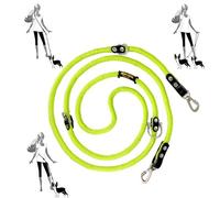 Hands Free Dog Lead. Double Ended, MultiFunction, Multiposition, for 2 Dogs, Small Medium Large. Rope and Leather, Made in Spain. Green Fluor & Black.