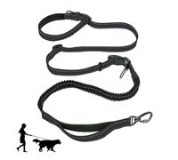 Hands Free Dog Lead for Running, Hiking & Car Travel - 6-in-1 Adjustable Bungee Lead for Large Dogs, Waist/Wrist/Shoulder Belt, Shock Absorbing No-Pull Design, 1.5-2.5 m (Black)