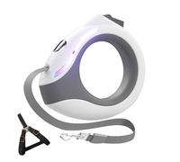 Hands-Free Dog Lead LED Dog Lead Retractable Dog Lead with Torch Rechargeable 118 Inch Dog Lead with Round Handle and Lock Ergonomic Dog Leads with Breathing Light (White, 20 x 15 cm)