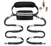 Hands Free Dog Lead, Running Dog Lead with Adjustable Waist Belt & Storage Bag, Reflective Bungee Leash with Dual Handle, Dogs Walking Belt for Medium Large Dogs Running, Walking, Jogging, Hiking