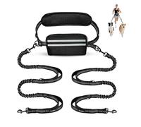 Hands-Free Dog Lead with Adjustable Waist Belt, Shock-Absorbing Bungee Leash, Reflective Stitching, Dual Handles & Detachable Pouch for Running, Walking, Hiking- Large/Medium Dogs (2 Dogs)-Snailup