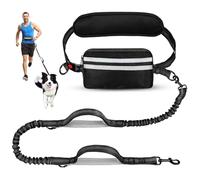 Hands Free Dog Lead with Adjustable Waist Belt Shock,Absorbing Bungee Reflective Stitching for Medium,Large Dogs Running,Hiking,Detachable Pouch Black (for 1 Dog)