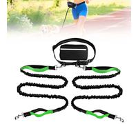 Hands Free Dog Leash, Adjustable Belt Cord with Running Pack, Double Padded Handles, Reflective Bungee Cord for Dog Walking, Jogging and Running (Green, 2 Leashs)