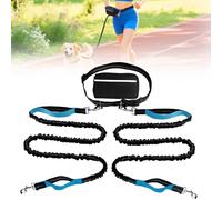 Hands Free Dog Leash, Adjustable Belt Cord with Running Pack, Double Padded Handles, Reflective Bungee Cord for Dog Walking, Jogging and Running (Sky Blue, 2 Leashs)