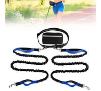 Hands Free Dog Leash, Adjustable Belt Cord with Running Pack, Double Padded Handles, Reflective Bungee Cord for Dog Walking, Jogging and Running (Blue, 2 Leashs)