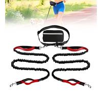 Hands Free Dog Leash, Adjustable Belt Cord with Running Pack, Double Padded Handles, Reflective Bungee Cord for Dog Walking, Jogging and Running (Red, 2 Leashs)