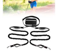 Hands Free Dog Leash, Adjustable Belt Cord with Running Pack, Double Padded Handles, Reflective Bungee Cord for Dog Walking, Jogging and Running (Gray, 2 Leashs)