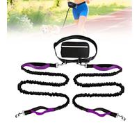 Hands Free Dog Leash, Adjustable Belt Cord with Running Pack, Double Padded Handles, Reflective Bungee Cord for Dog Walking, Jogging and Running (Purple, 2 Leashs)