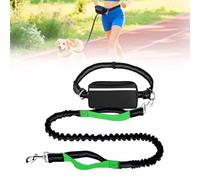Hands Free Dog Leash, Adjustable Belt Cord with Running Pack, Double Padded Handles, Reflective Bungee Cord for Dog Walking, Jogging and Running (Green, 1 Leash)