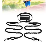 Hands Free Dog Leash, Adjustable Belt Cord with Running Pack, Double Padded Handles, Reflective Bungee Cord for Dog Walking, Jogging and Running (Black, 2 Leashs)