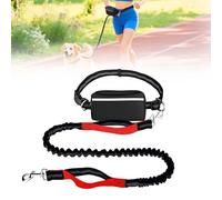 Hands Free Dog Leash, Adjustable Belt Cord with Running Pack, Double Padded Handles, Reflective Bungee Cord for Dog Walking, Jogging and Running (Red, 1 Leash)