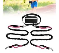 Hands Free Dog Leash, Adjustable Belt Cord with Running Pack, Double Padded Handles, Reflective Bungee Cord for Dog Walking, Jogging and Running (Pink, 2 Leashs)
