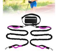Hands Free Dog Leash, Adjustable Belt Cord with Running Pack, Double Padded Handles, Reflective Bungee Cord for Dog Walking, Jogging and Running (Rose Red, 2 Leashs)