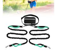 Hands Free Dog Leash, Adjustable Belt Cord with Running Pack, Double Padded Handles, Reflective Bungee Cord for Dog Walking, Jogging and Running (Light Green, 2 Leashs)