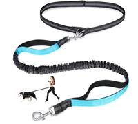 Hands Free Dog Leash, Adjustable Waist Leash for Dog Walking, Handle Bungee Dog Leash 4.2-6.7 Feet Long with Reflective Stitches for Walking Hiking Running, Fits 26"- 47" Waist, Black & Bule