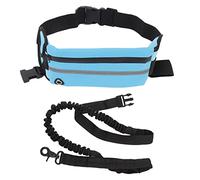 Hands Free Dog Leash Fanny Pack, Waist Bungee Leash for Dogs, Adjustable Nylon Reflective Leash with Phone Pocket for Night Running Walking and Outdoor Activities (Light Blue)