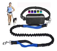 Hands Free Dog Leash for Running Walking Training Hiking, Dual-Handle Reflective Bungee, Poop Bag Dispenser Pouch, Adjustable Waist Belt, Shock Absorbing, Ideal for Medium to Large Dogs (Black Blue)