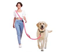 Hands Free Dog Leash,Galaxy Reflective Crossbody Leash, 6-9.5 ft Adjustable Heavy Duty Waist Belt for Medium and Large Dogs Walking,Running,Jogging,Training,Night Walking （290cm, Pink