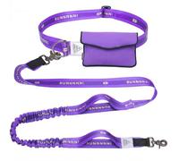Hands Free Dog Leash, Heavy Duty with Waist Belt & Storage Pouch, Strong Pull Control, Two Handles Bungee for Running & Walking, Big & Medium Dogs, Purple