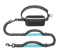 Hands Free Dog Leash with Double D Ring, Zipper Pouch, Dual Bungee Cords, 49.2 to 76.8 in Adjustable Waist Belt, Reflective Stitching, Secure Lock for Running, Training and Walking
