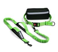 Hands Free Dog Leash with Waist Belt - No-Pull Bungee, Dual Padded Handles & Zipper Pouch for Running, Walking & Training - Adjustable Waist Leash for Large & Medium Dogs (Green)