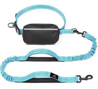 Hands Free Dog Leash with Waist Zipper Pouch, Dual Padded Handles and Dual Bungee Shockabsorbing Leash with Safety Reflective Strip for Walking, Jogging and Running Your Dog (Blue)