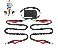 Hands Free Dog Leash with Zipper Pouch, Dual Padded Handles Running Leash, Dual Handle and Retractable Bungee for Medium and Large Dog Training Walking Running (red,Double Rope)