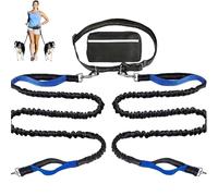 Hands Free Dog Leash with Zipper Pouch, Dual Padded Handles Running Leash, Dual Handle and Retractable Bungee for Medium and Large Dog Training Walking Running (blue,Double Rope)