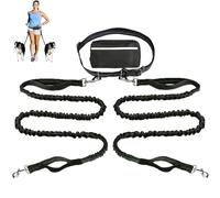 Hands Free Dog Leash with Zipper Pouch, Dual Padded Handles Running Leash, Dual Handle and Retractable Bungee for Medium and Large Dog Training Walking Running (black,Double Rope)