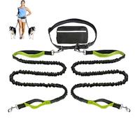 Hands Free Dog Leash with Zipper Pouch, Dual Padded Handles Running Leash, Dual Handle and Retractable Bungee for Medium and Large Dog Training Walking Running (green,Double Rope)