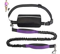 Hands Free Dog Leash with Zipper Pouch, Dual Padded Handles Running Leash, Dual Handle and Retractable Bungee for Medium and Large Dog Training Walking Running (purple,Single Rope)