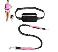 Hands Free Dog Leash with Zipper Pouch, Dual Padded Handles Running Leash, Dual Handle and Retractable Bungee for Medium and Large Dog Training Walking Running (pink,Single Rope)