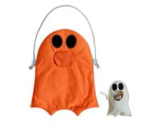 Hands Free Feed The Ghost Halloween Treat Bag, Front Hanging Candy Bag, Reusable Halloween Ghost Treat Bag, Bag Replace Candy Buckets & Baskets, Halloween Goodie Bag for Cosplay Party Favors，Orange