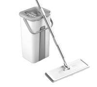 Hands-Free Floor Mop with Bucket - Microfiber Pads Included | Flat Squeeze Mop with 125cm Adjustable Handle & Built-in Scraper | Wet & Dry Use on Hardwood, Laminate & Vinyl Floors