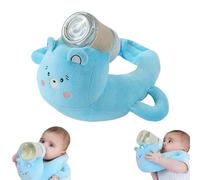 Hands Free Plush Bottle Support Pillow, Baby Bottle Holder, Ergonomic Nursing Support, Adjustable Strap for Bed and Chair, Machine Washable (blue)