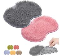 Hands-Free Silicone Foot Scrubber Mat, Shower Foot and Back Scrubber Massage Pad, with Non-Slip Suction Cups, for Cleaning Exfoliation Massage Your Feet Without Bending (Gray+Pink)