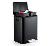 Hands-Free Stainless Steel Kitchen Trash Can Dual Compartment Recycling Bin with 2 Removable rts 8 Gallons Total Rectangular Design Black Perfect for Waste Separation