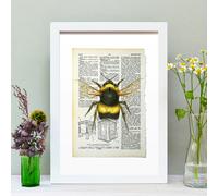 Hands & Hearts Bee vintage book page art print - White