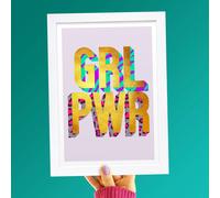 Hands & Hearts Girl Power golden words art print - White frame