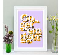 Hands & Hearts Go get 'em tiger positivity art print - White frame