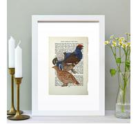 Hands & Hearts Grouse vintage book page art print - White