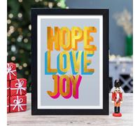 Hands & Hearts Hope Love Joy golden words art print - Black frame